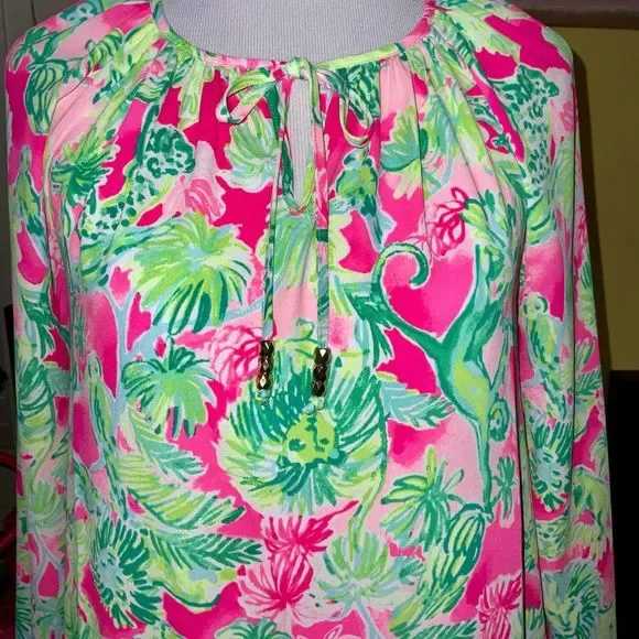 Lilly Pulitzer NWT Tensley Silk Top Raz Berry Catty Shack $128 Size XXS - Picture 8 of 14
